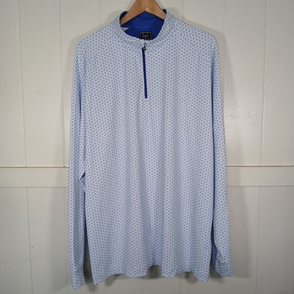 Deolax Quarter Zip Pullover Men XXL Blue White Geometric Print Golf Top